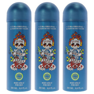 Cuba Wild Heart by Cuba for Men - 6.6 oz Body Spray - Pack of 3
